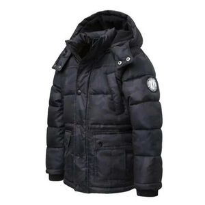 DKNY Boys' Full Zip Quilted Fleece Lined Hooded Parka Jacket, Black Camo S 7/8